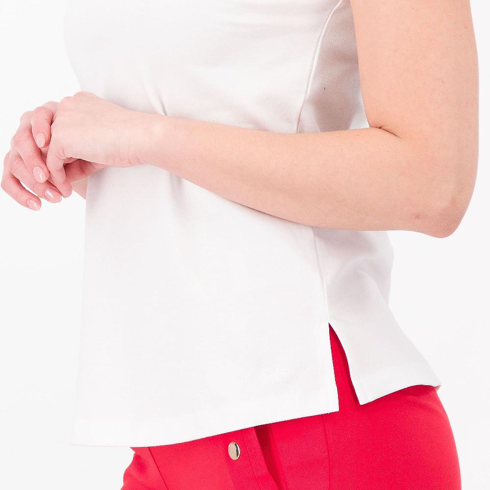 QVC Isaac Mizrahi Live Canotta Girocollo 100% Cotone PIMA Fondo Stondato Con Spacchi Laterali