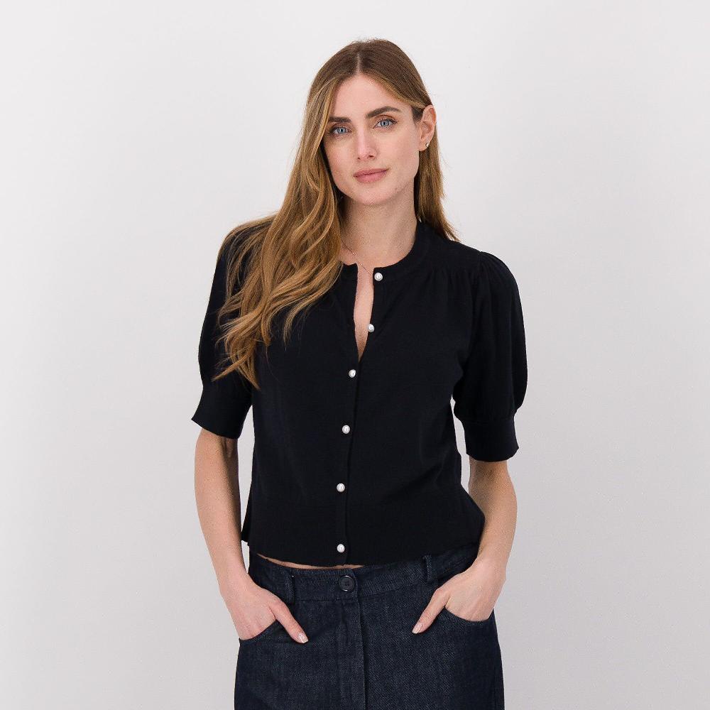 QVC Isaac Mizrahi Live Cardigan a maniche corte in maglia misto cotone con seta