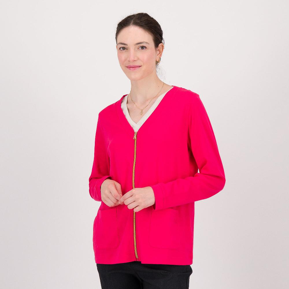 QVC Isaac Mizrahi Live Cardigan in cotone con maniche lunghe e chiusura con zip