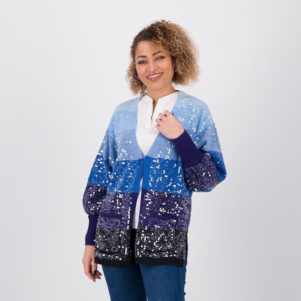 QVC Isaac Mizrahi Live Cardigan in maglia rasata misto cotone con paillette