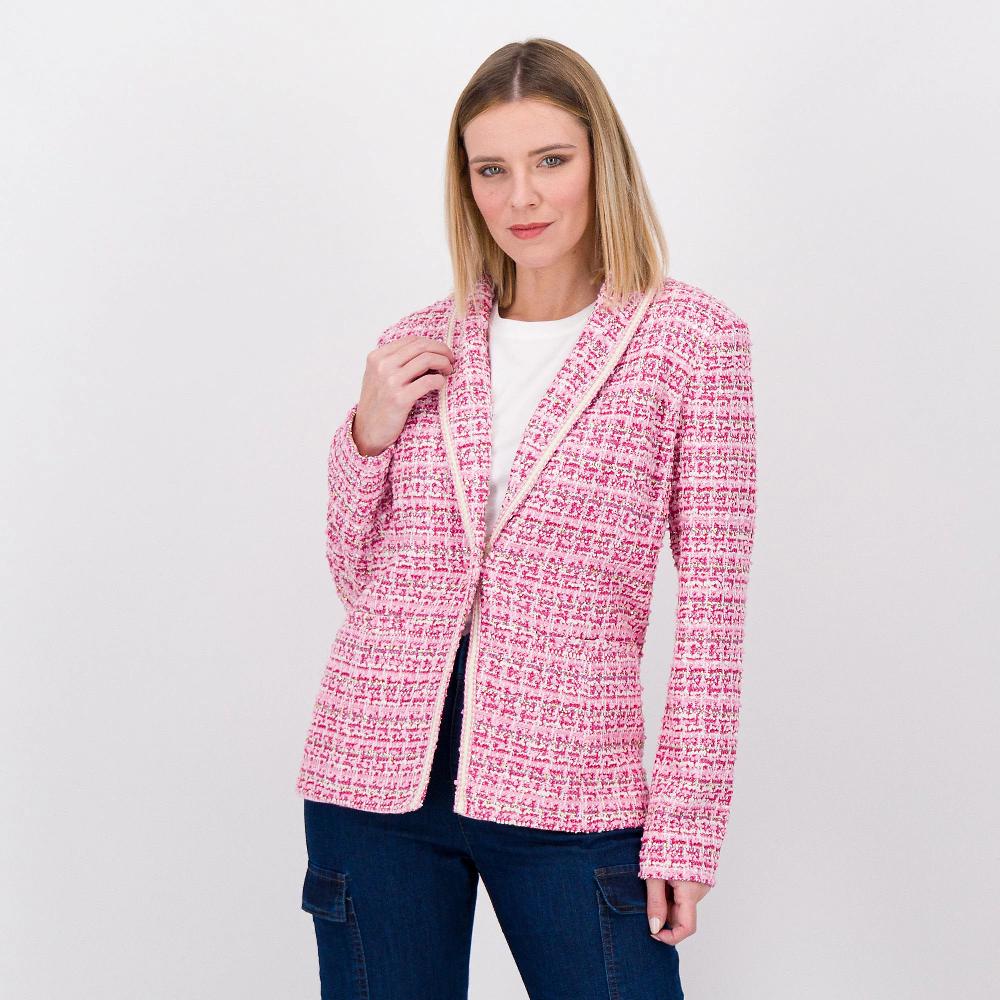 QVC Isaac Mizrahi Live Giacca in maglia testurizzata con bordi passamaneria