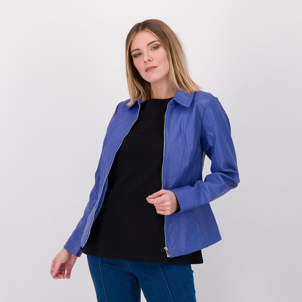 QVC Isaac Mizrahi Live Giacca in vera pelle Colletto a camicia Tasche inserite Linea sciancrata