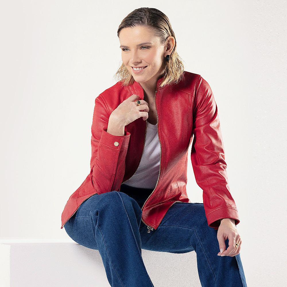 QVC Isaac Mizrahi Live Giacca Sciancrata In Pelle Con Chiusura A Zip