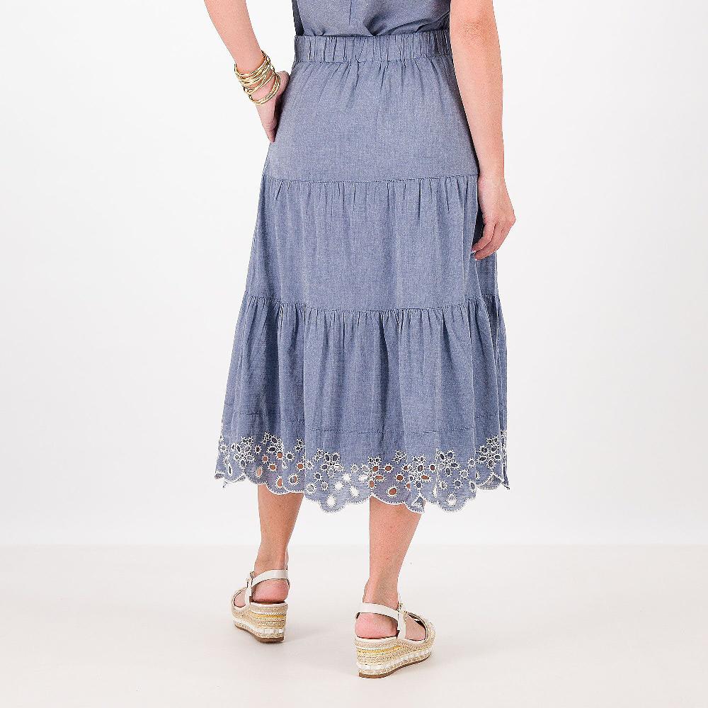 QVC Isaac Mizrahi Live Gonna Lunga A Balze Cotone 100% Motivo Sangallo Al Fondo