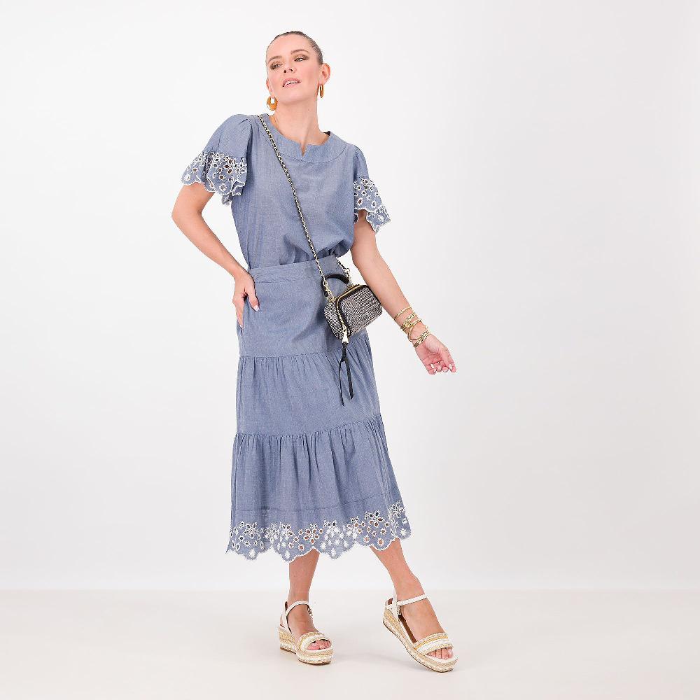 QVC Isaac Mizrahi Live Gonna Lunga A Balze Cotone 100% Motivo Sangallo Al Fondo
