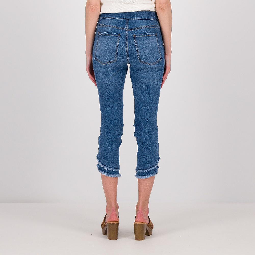 QVC Isaac Mizrahi Live Jeans Pull On Cropped Con Frange Al Fondo