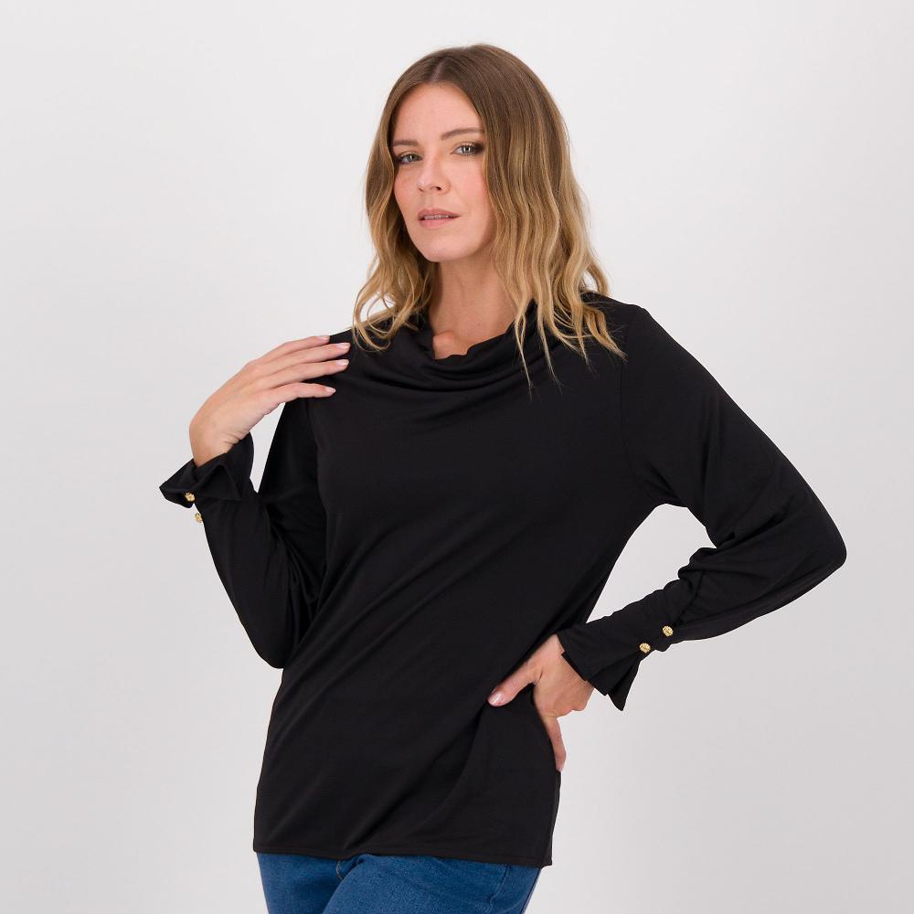 QVC Isaac Mizrahi Live Maglia In Jersey Stretch Tinta Unita Scollo Drappeggiato