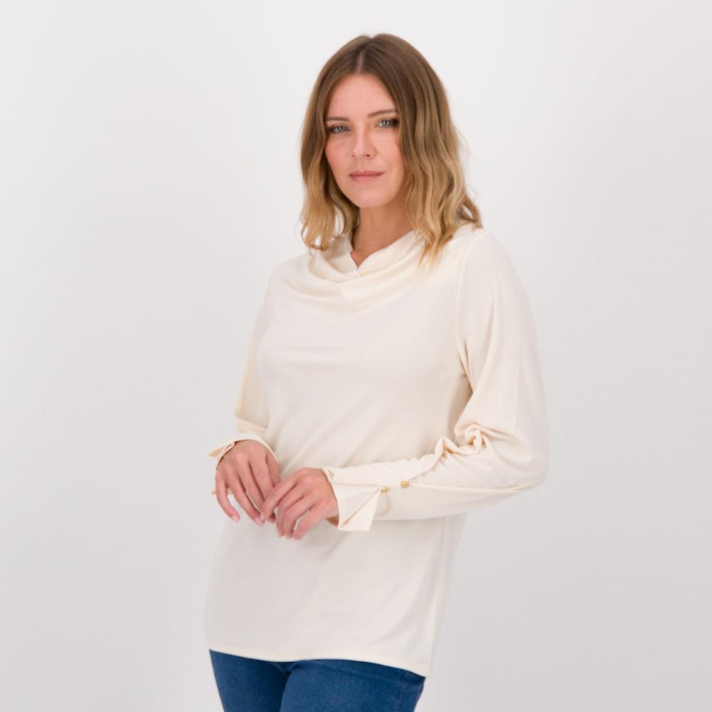 QVC Isaac Mizrahi Live Maglia in jersey stretch tinta unita scollo drappeggiato