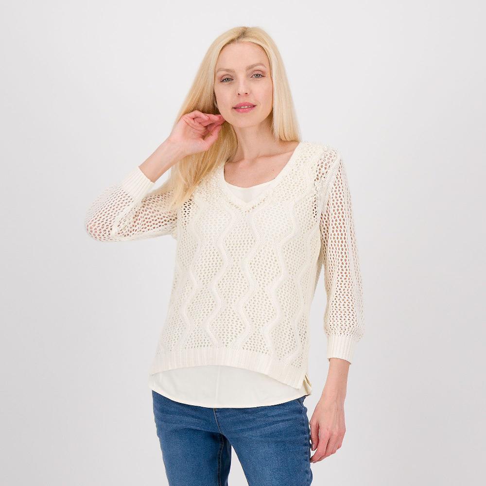 QVC Isaac Mizrahi Live Maglione effetto doppio in maglia lavorata con perline