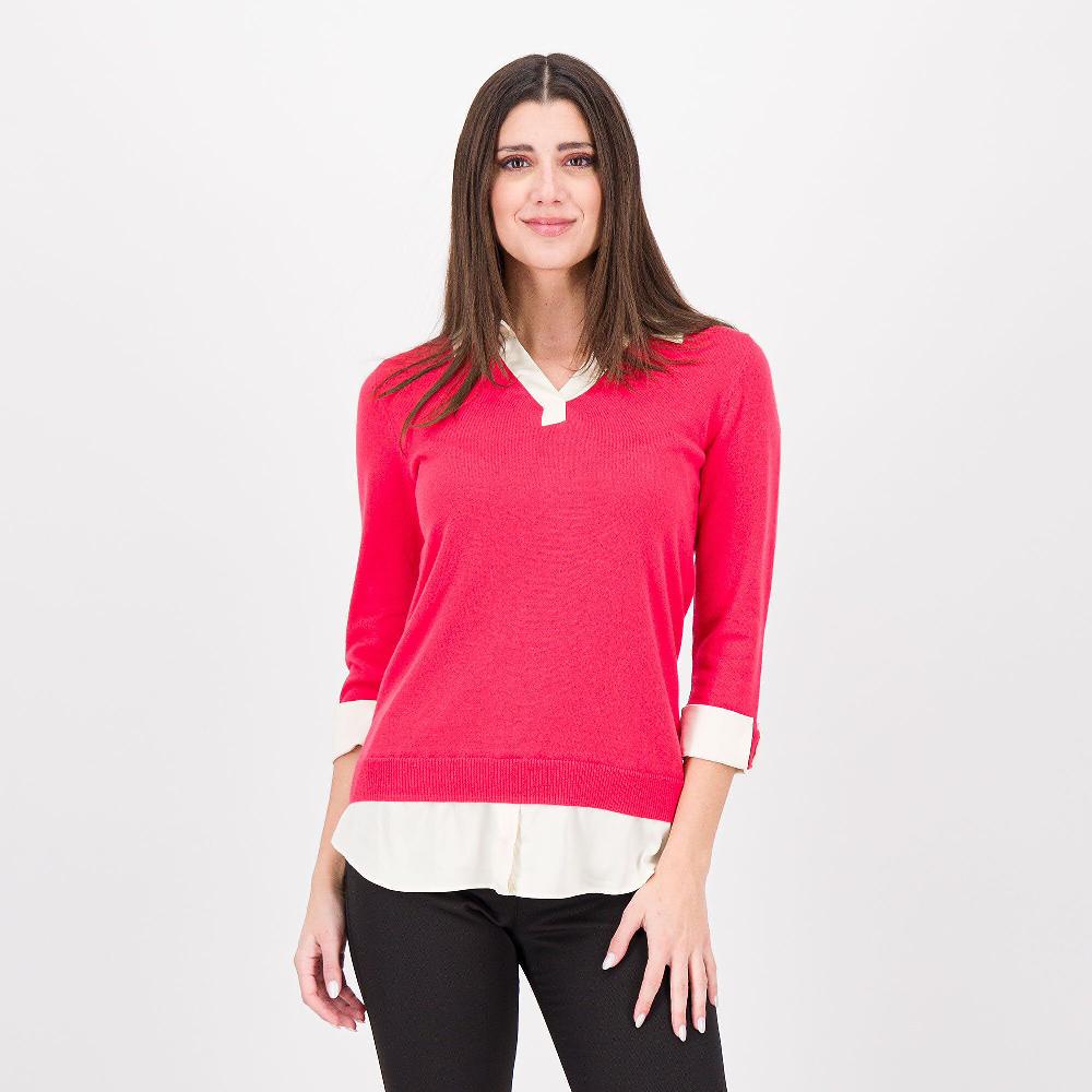 QVC Isaac Mizrahi Live Maglione in jersey con inserti effetto camicia