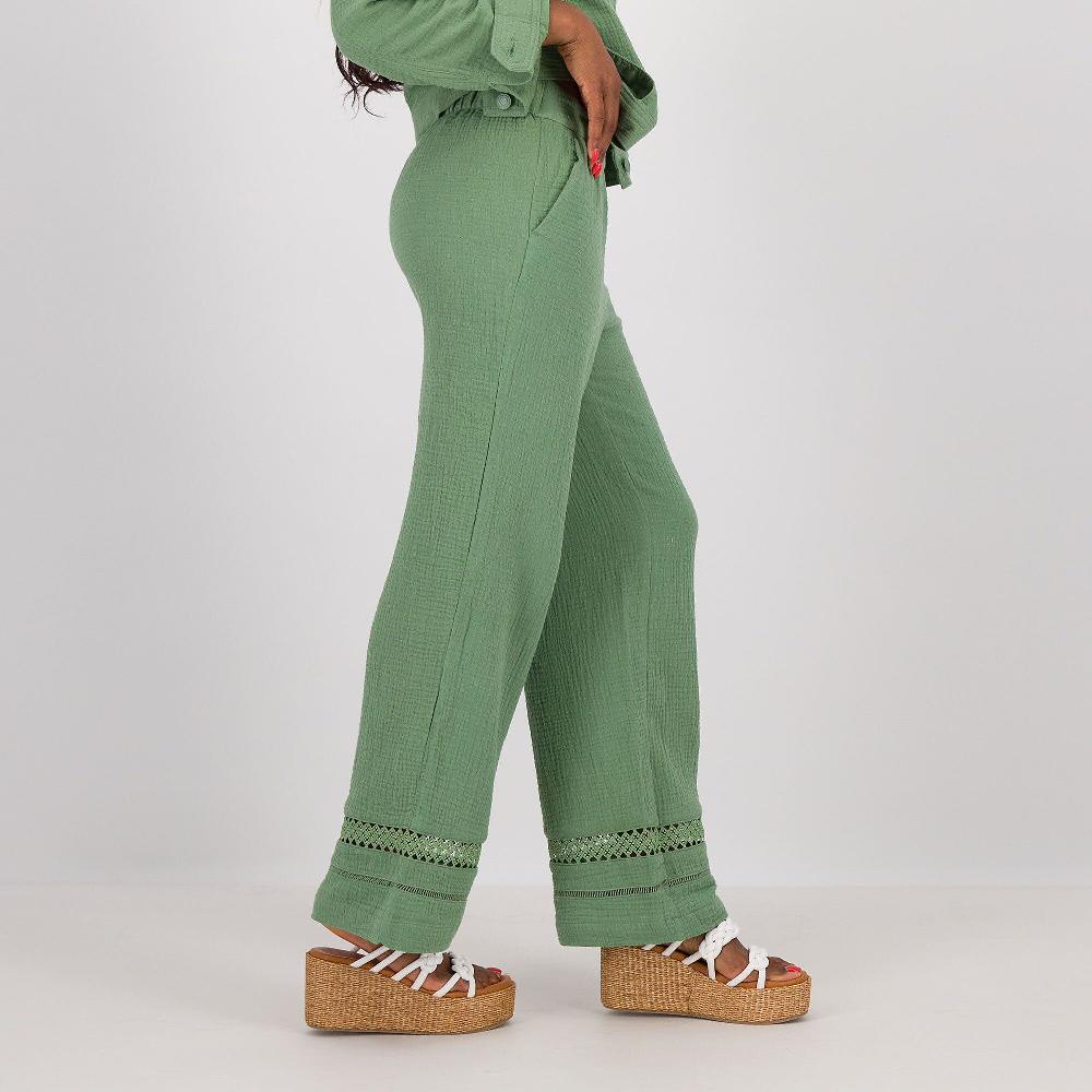 QVC Isaac Mizrahi Live Pantaloni A Gamba Larga In Garza Con Inserti In Pizzo