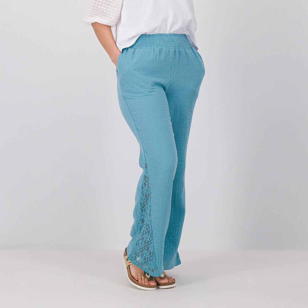 QVC Isaac Mizrahi Live Pantaloni a gamba larga in garza di cotone effetto crespo