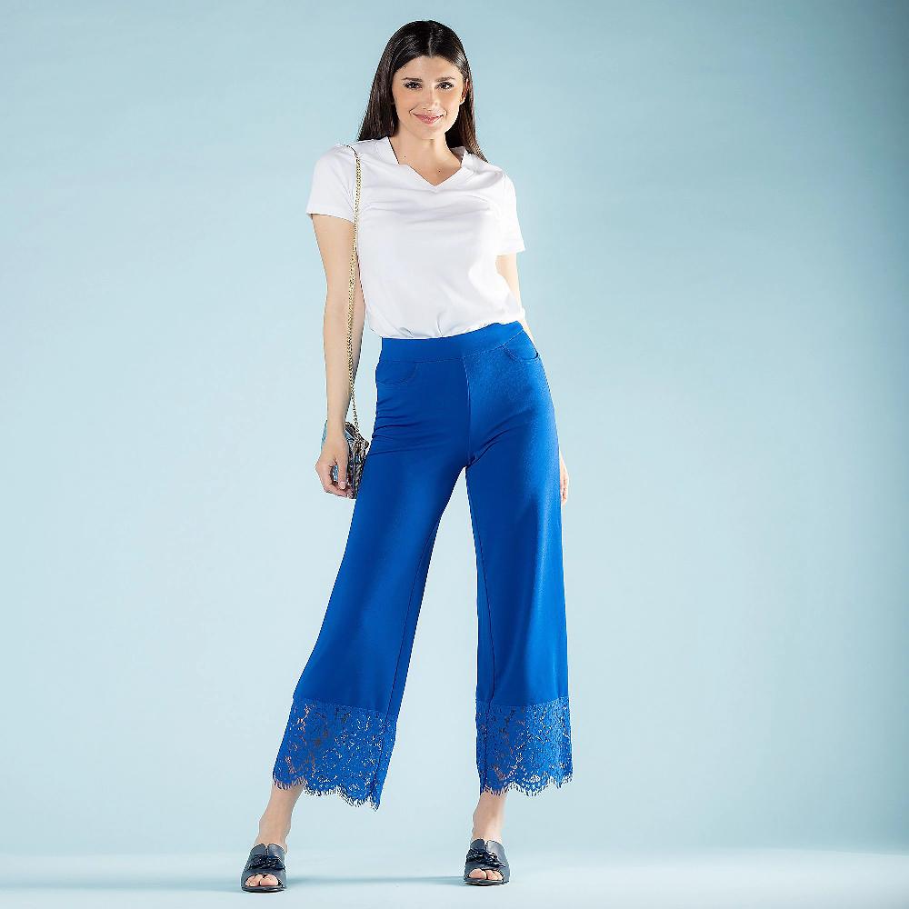 QVC Isaac Mizrahi Live Pantaloni cropped linea ampia con orlo in pizzo