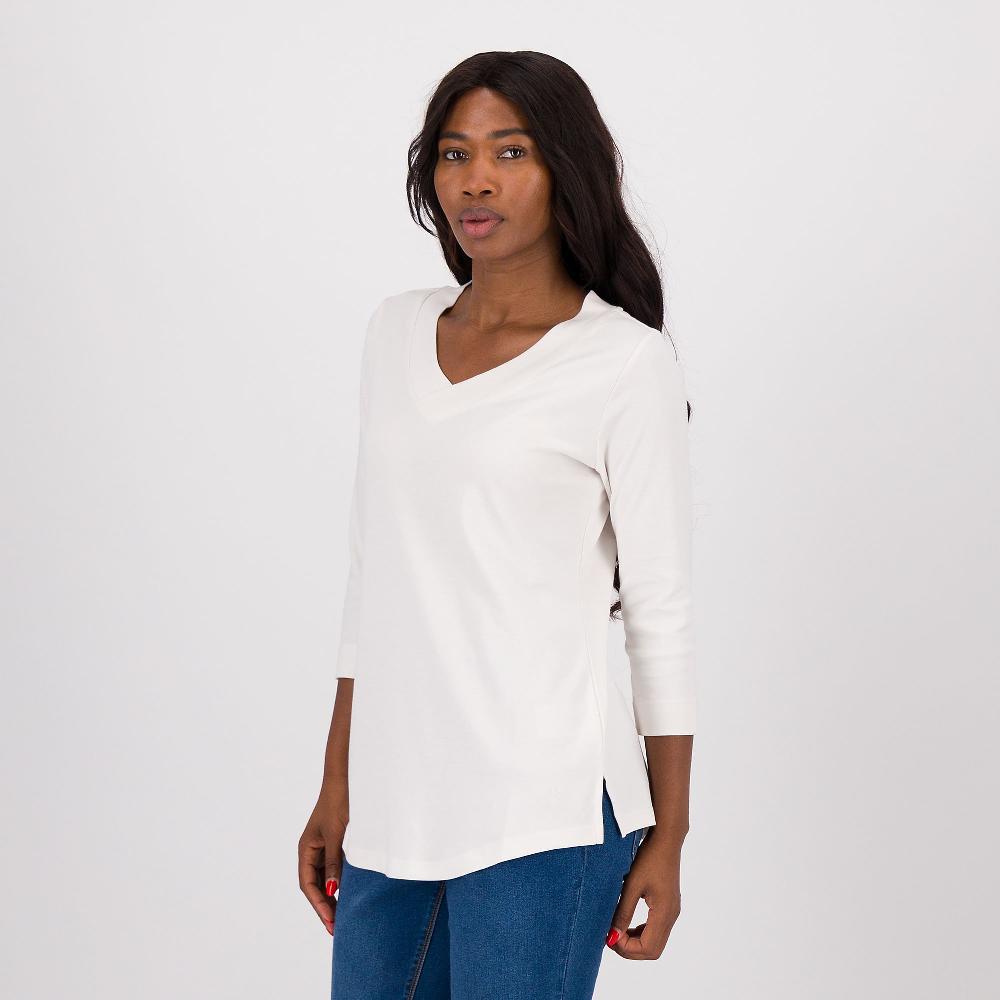 QVC Isaac Mizrahi Live T-shirt con scollo a V e maniche 3/4 in jersey di cotone