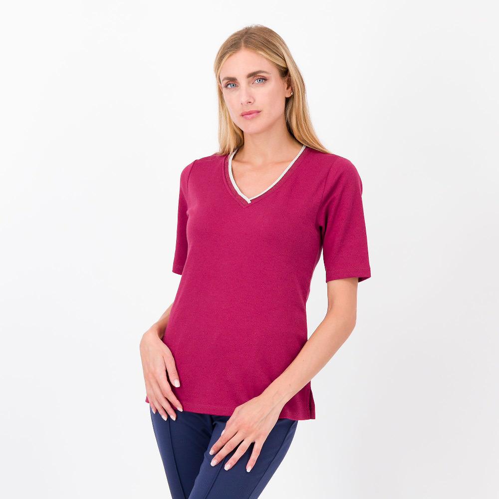 QVC Isaac Mizrahi Live T-shirt in cotone Scollo a V con dettaglio in lamè Spacchetti al fondo
