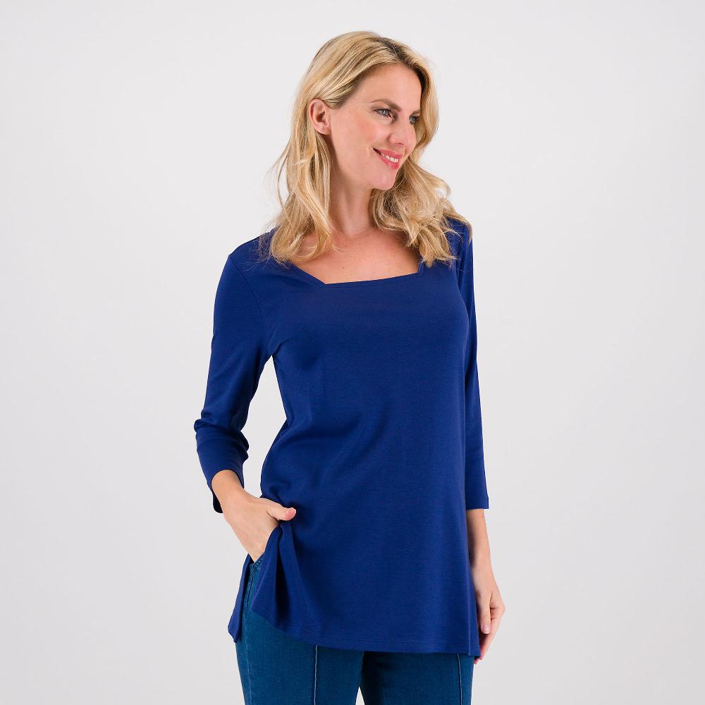 QVC Isaac Mizrahi Live T-shirt sciancrata in jersey di cotone con maniche 3/4