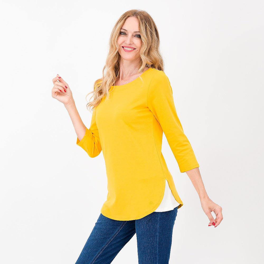 QVC Isaac Mizrahi Live T-shirt scollo ampio 100% cotone PIMA Maniche 3/4 Fondo stondato