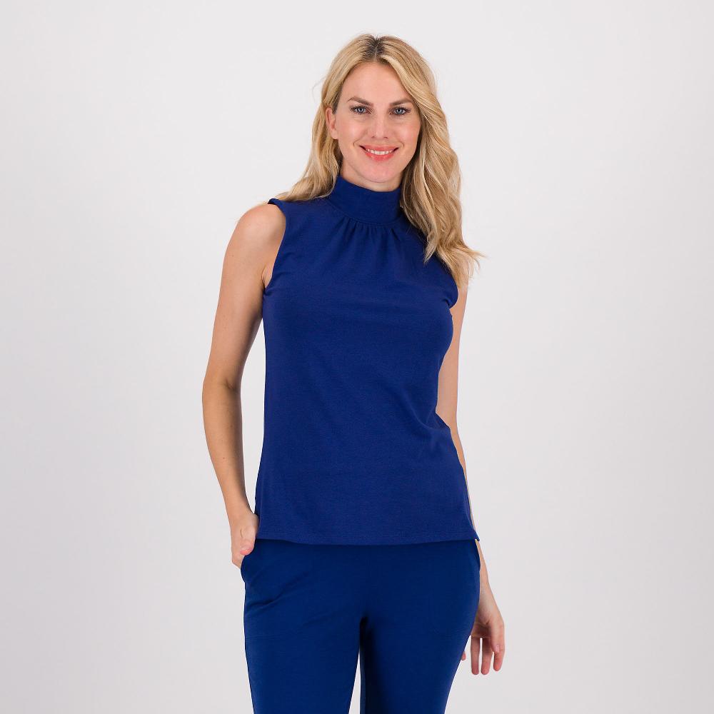 QVC Isaac Mizrahi Live T-shirt smanicata con collo alto con arriccio