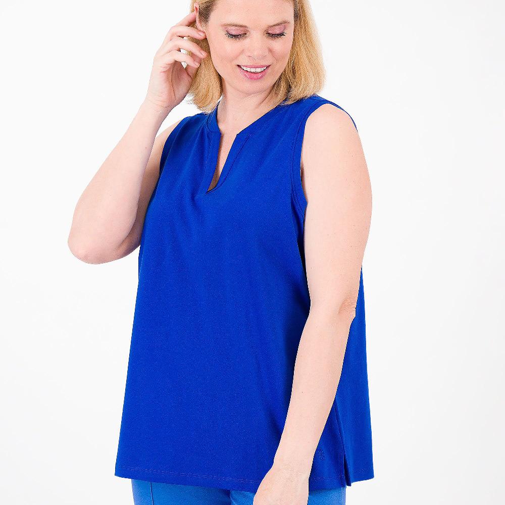 QVC Isaac Mizrahi Live Top Smanicato 100% Cotone Scollo Tondo Con Apertura A V