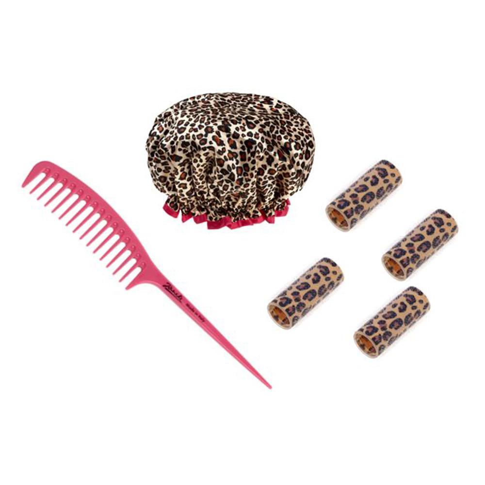 QVC Jäneke Kit 4 bigodini leopardati cuffia leopardata e pettine
