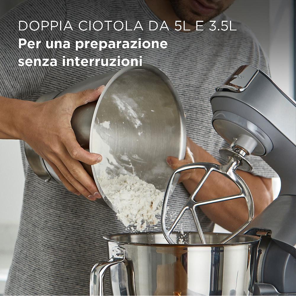 QVC Kenwood Planetaria Titanium Chef Baker Con 2 Ciotole E Accessori