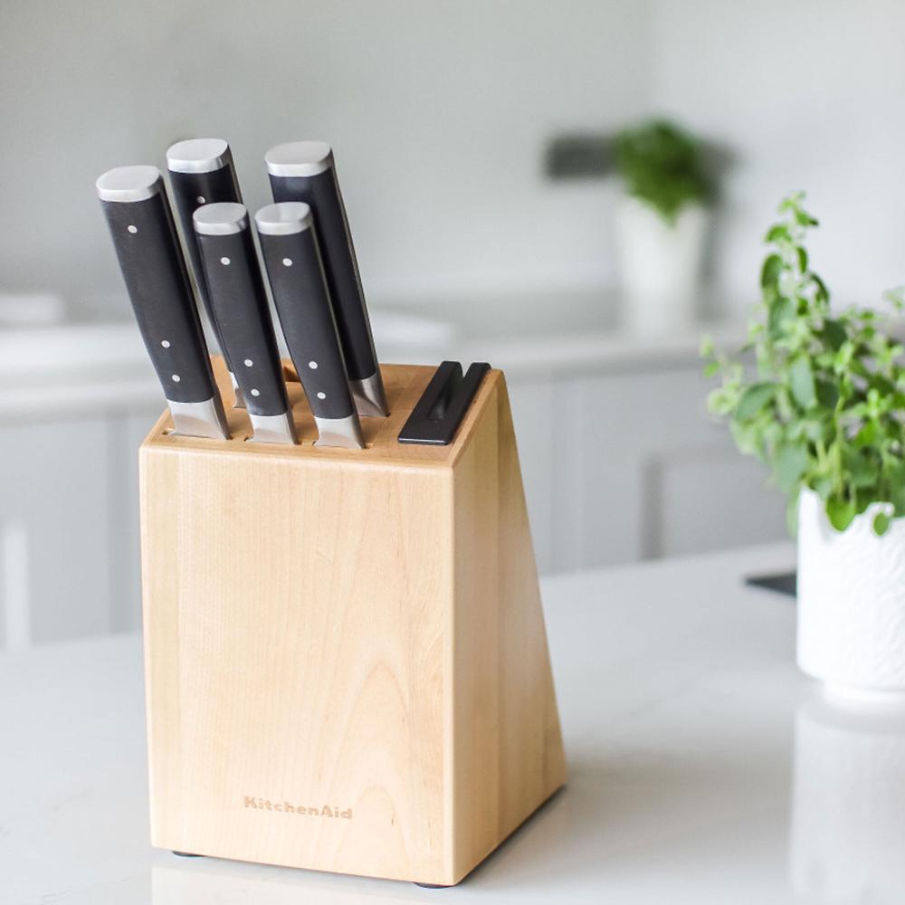 QVC Kitchen Aid Set Di 5 Coltelli In Acciaio Giapponese Con Ceppo In Betulla
