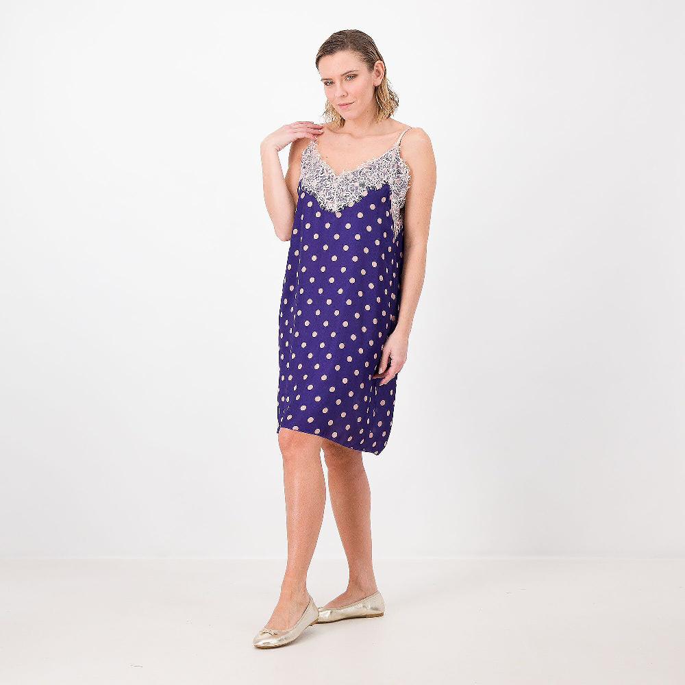 QVC L'Una Abito sottoveste in raso fantasia Pizzo allo scollo Made in Italy