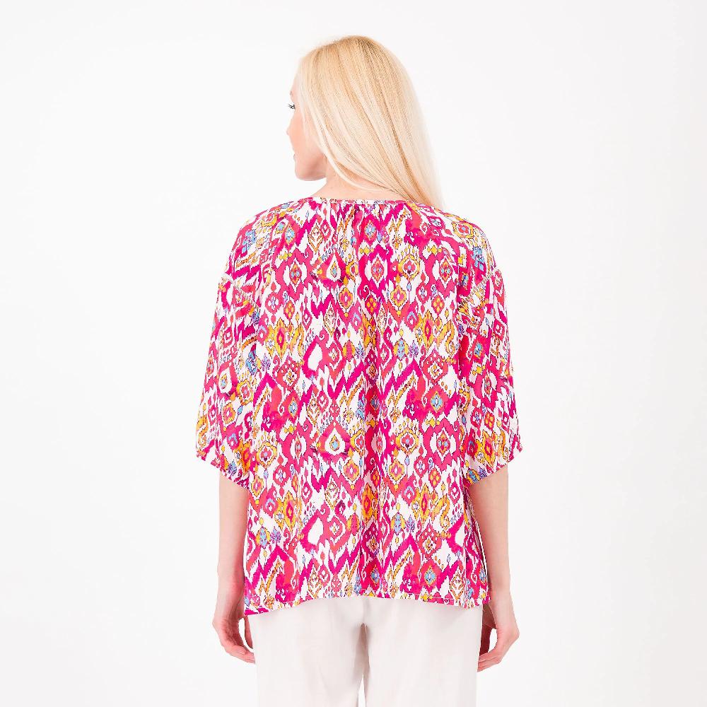 QVC L'Una Blusa Fantasia In Popeline 100% Viscosa Motivo Ricamo à Jour Made In Italy