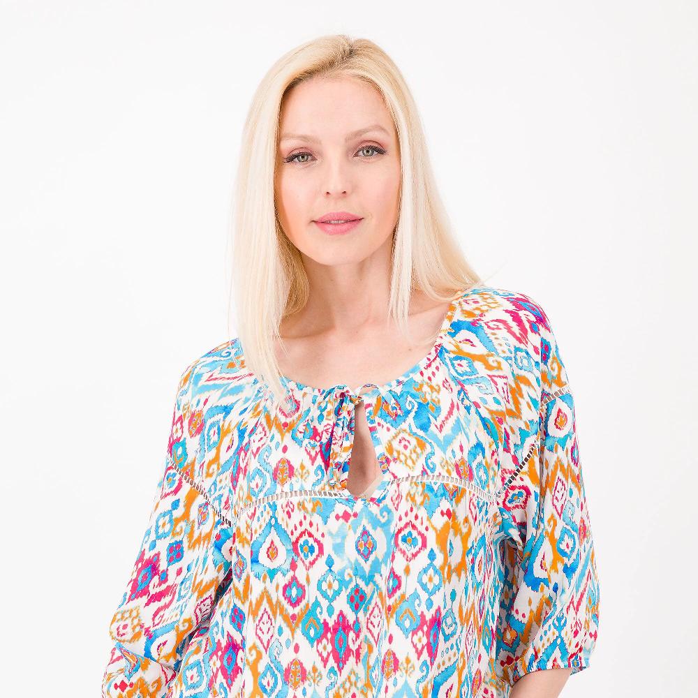 QVC L'Una Blusa Fantasia In Popeline 100% Viscosa Motivo Ricamo à Jour Made In Italy
