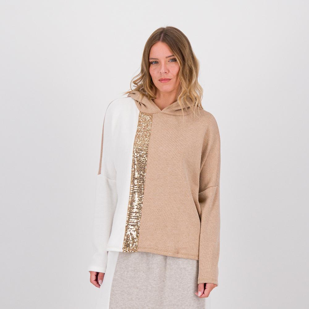 QVC L'Una Felpa In Maglia Bicolore Con Inserto Paillette Davanti