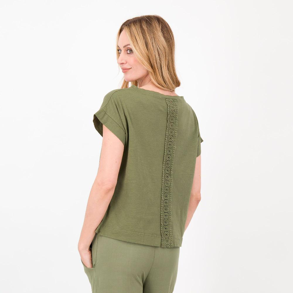 QVC L'Una Maglia In Jersey 100% Cotone Fiammato Inserto Macramé Made In Italy