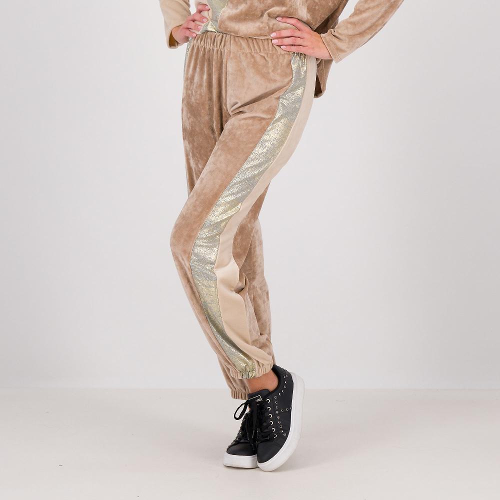 QVC L'Una Pantaloni jogger in ciniglia bicolore con inserto in felpa