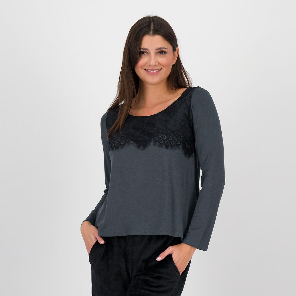 QVC L'Una T-shirt in jersey di viscosa e modal con pizzo