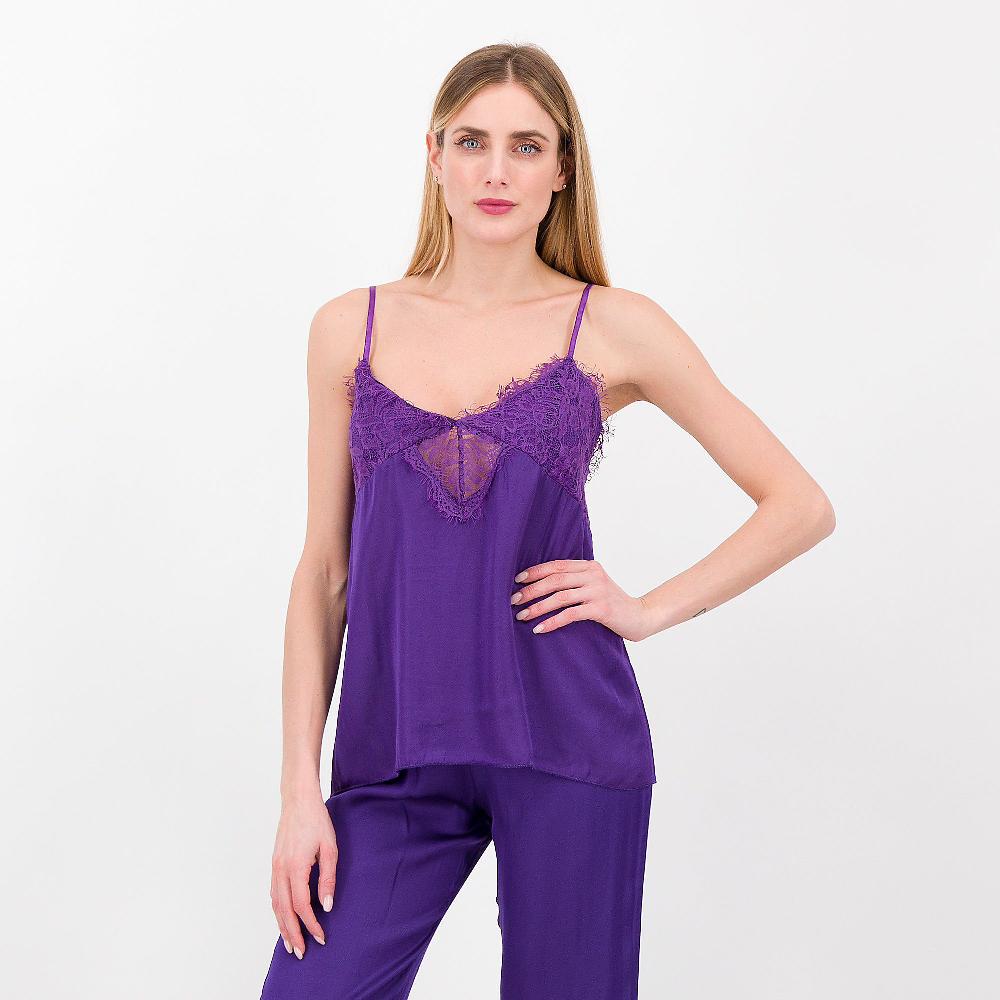 QVC L'Una Top in raso 100% viscosa Inseri in pizzo Made in Italy