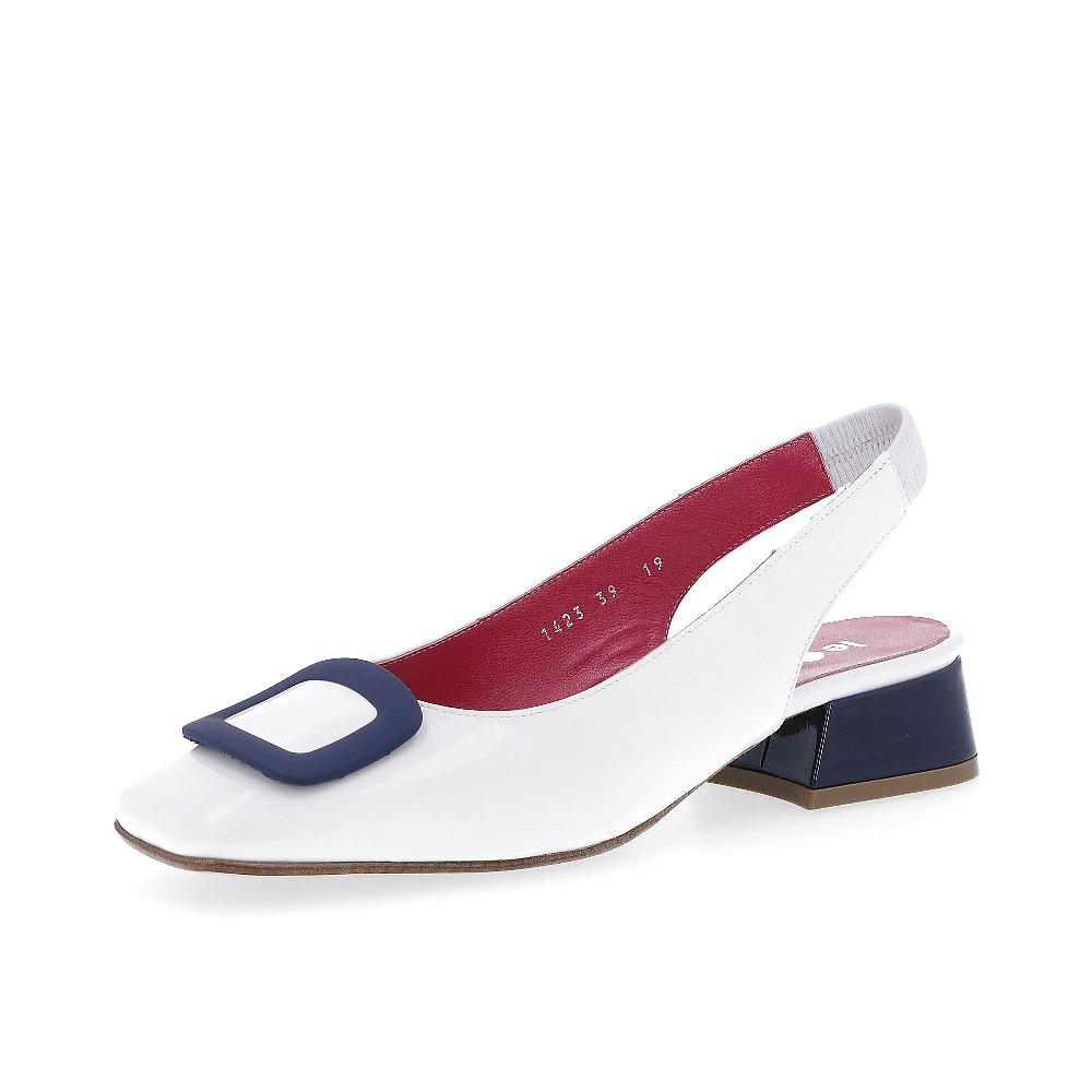 QVC Le Babe Sandalo slingback in pelle effetto vernice