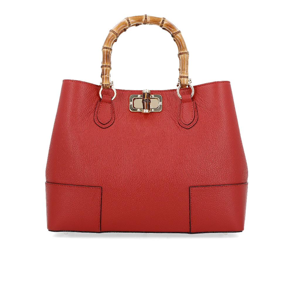QVC Le Corone Bags Borsa a mano Anita in pelle manici in bamboo