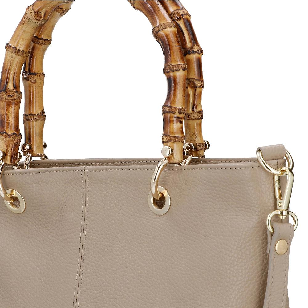 QVC Le Corone Bags Borsa A Mano In Pelle City Bambù Con Tracolla Removibile