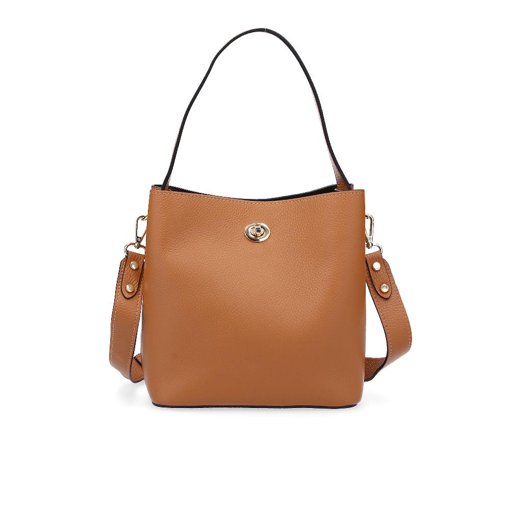 QVC Le Corone Bags Borsa a secchiello in pelle dollaro con chiusura girello