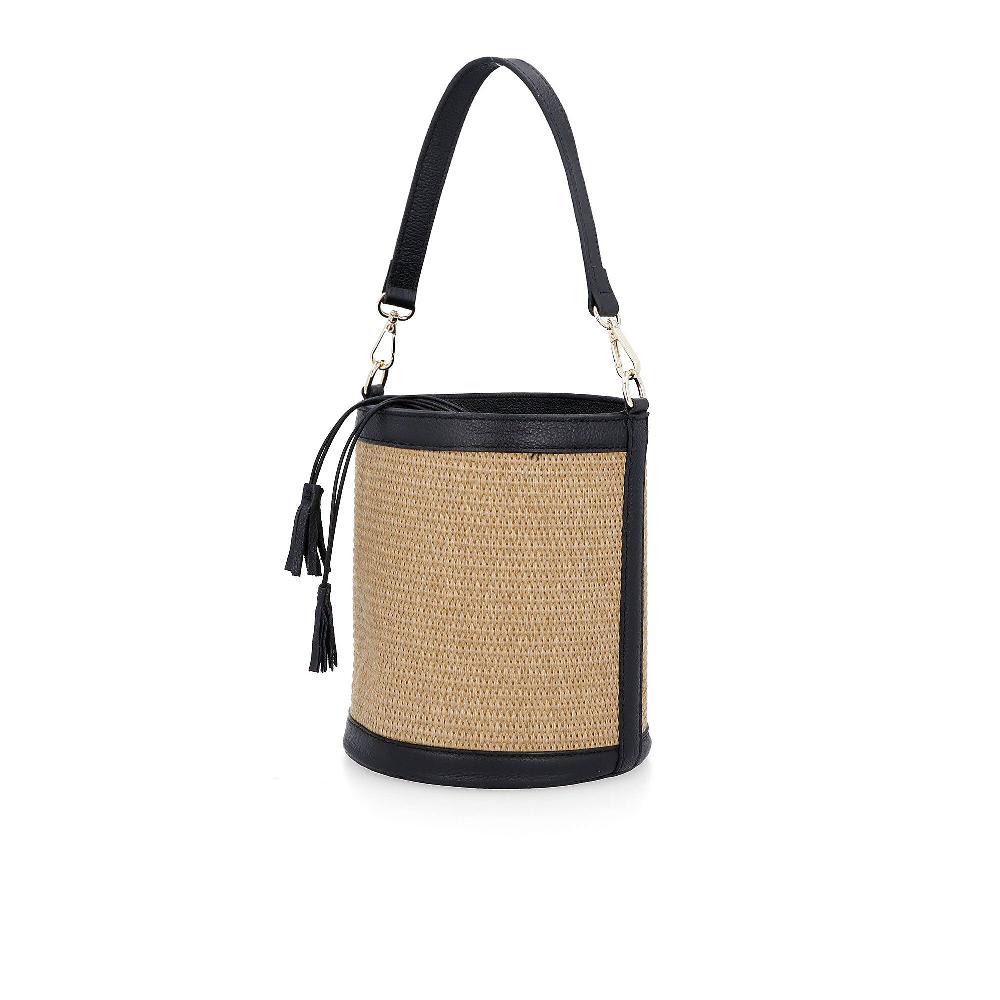 QVC Le Corone Bags Borsa A Secchiello Miss C24 In Pelle E Rafia