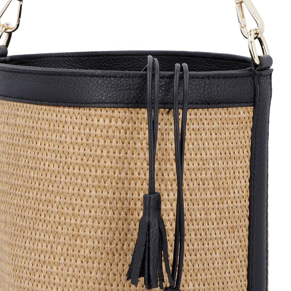 QVC Le Corone Bags Borsa A Secchiello Miss C24 In Pelle E Rafia