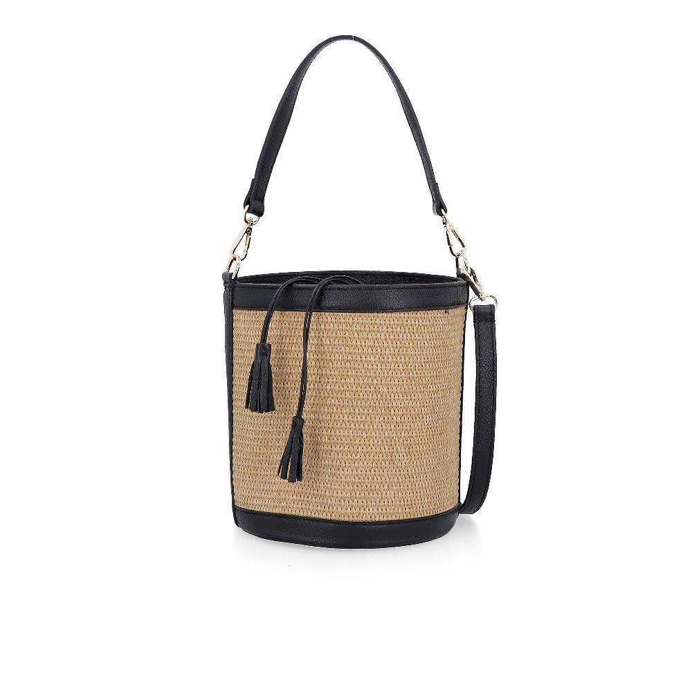 QVC Le Corone Bags Borsa a secchiello Miss C24 in pelle e rafia