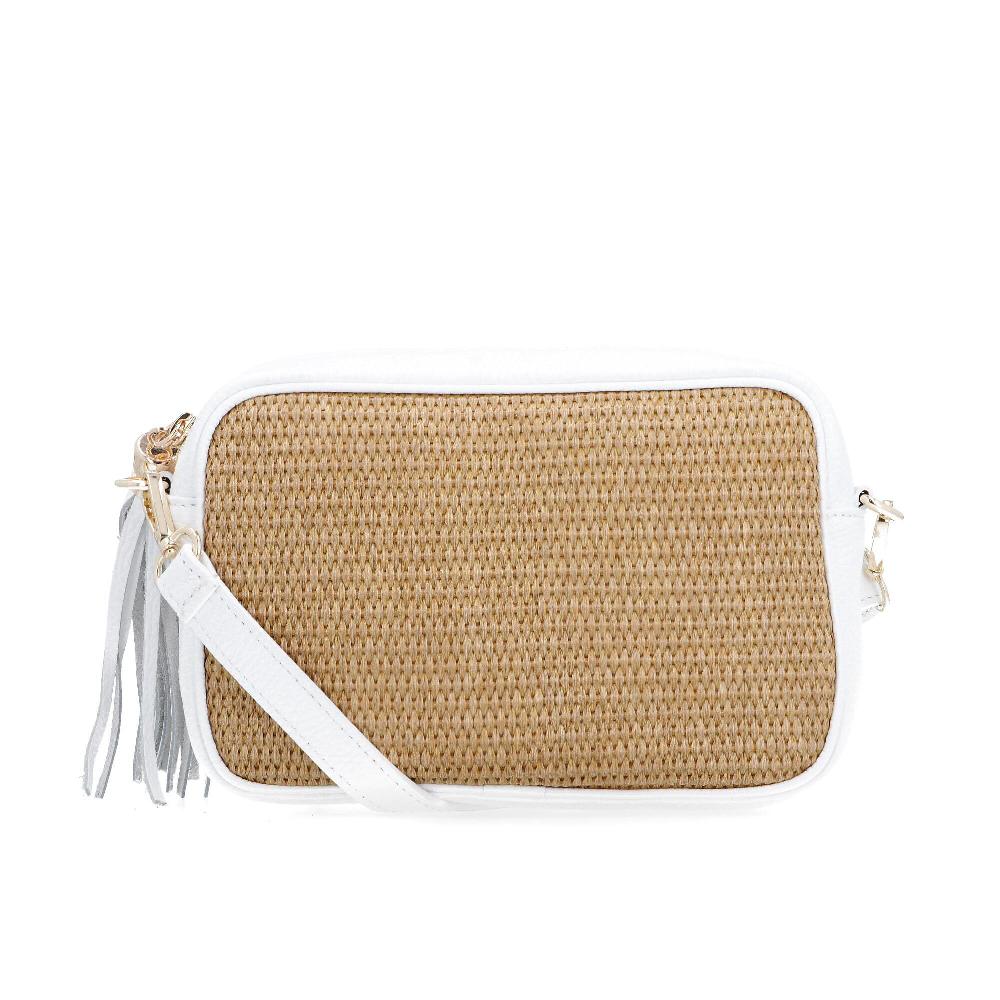 QVC Le Corone Bags Borsa a tracolla camera bag in pelle e rafia