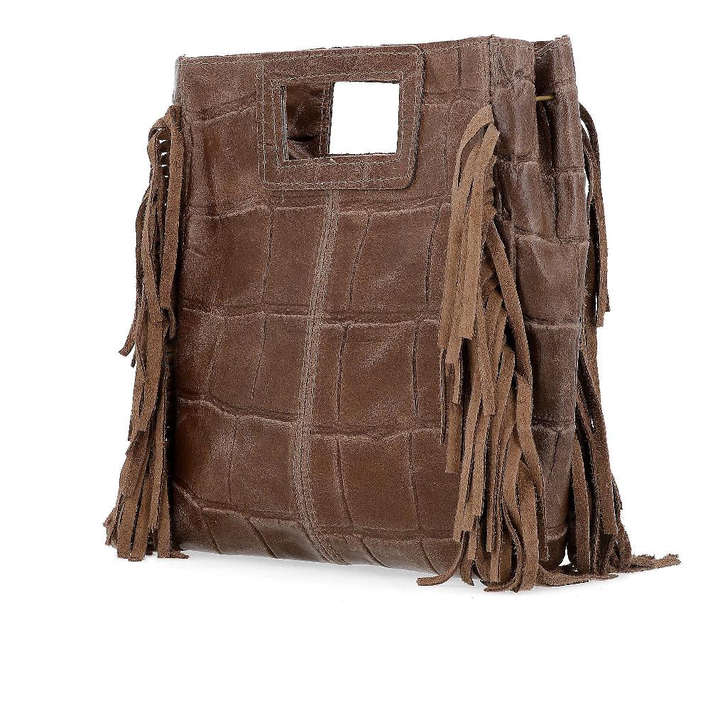 QVC Le Corone Bags Borsa A Tracolla In Pelle Stampa Cocco Con Frange