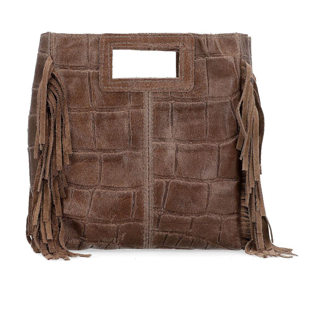 QVC Le Corone Bags Borsa A Tracolla In Pelle Stampa Cocco Con Frange