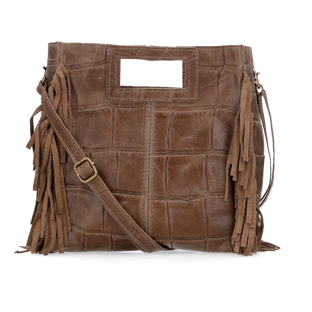 QVC Le Corone Bags Borsa A Tracolla In Pelle Stampa Cocco Con Frange
