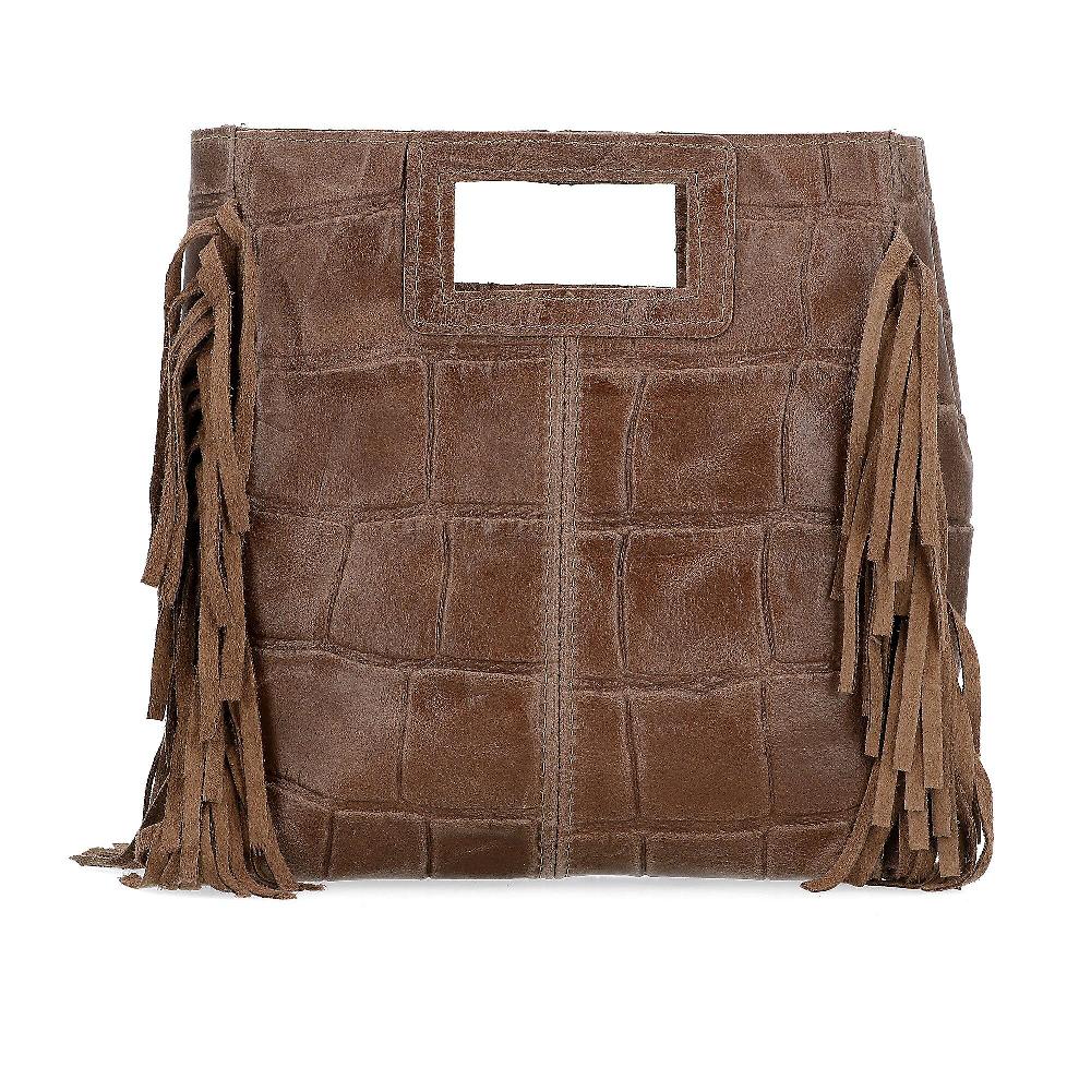 QVC Le Corone Bags Borsa a tracolla in pelle stampa cocco con frange