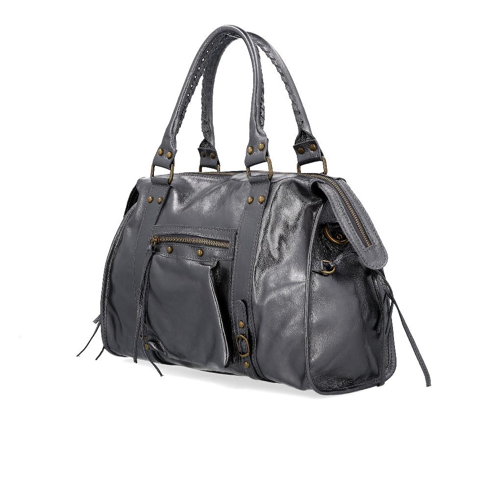 QVC Le Corone Bags Borsa Baly In Pelle Laminata Con 2 Manici E Tracolla Removibile