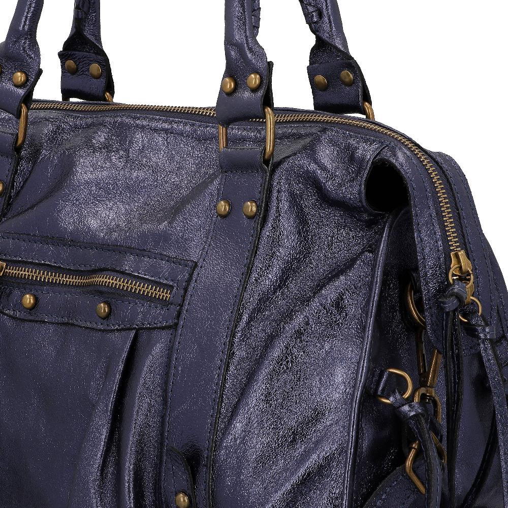 QVC Le Corone Bags Borsa Baly In Pelle Laminata Con 2 Manici E Tracolla Removibile