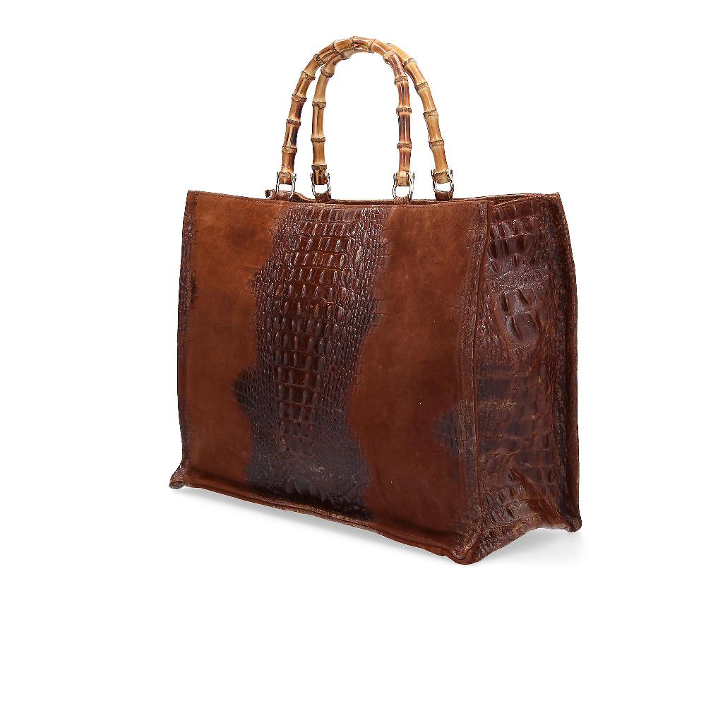 QVC Le Corone Bags Borsa Bancocca In Pelle Stampa Cocco Manici Bambù