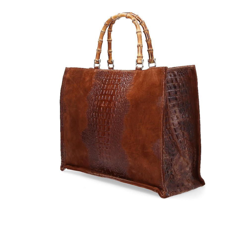 QVC Le Corone Bags Borsa Bancocca In Pelle Stampa Cocco Manici Bambù